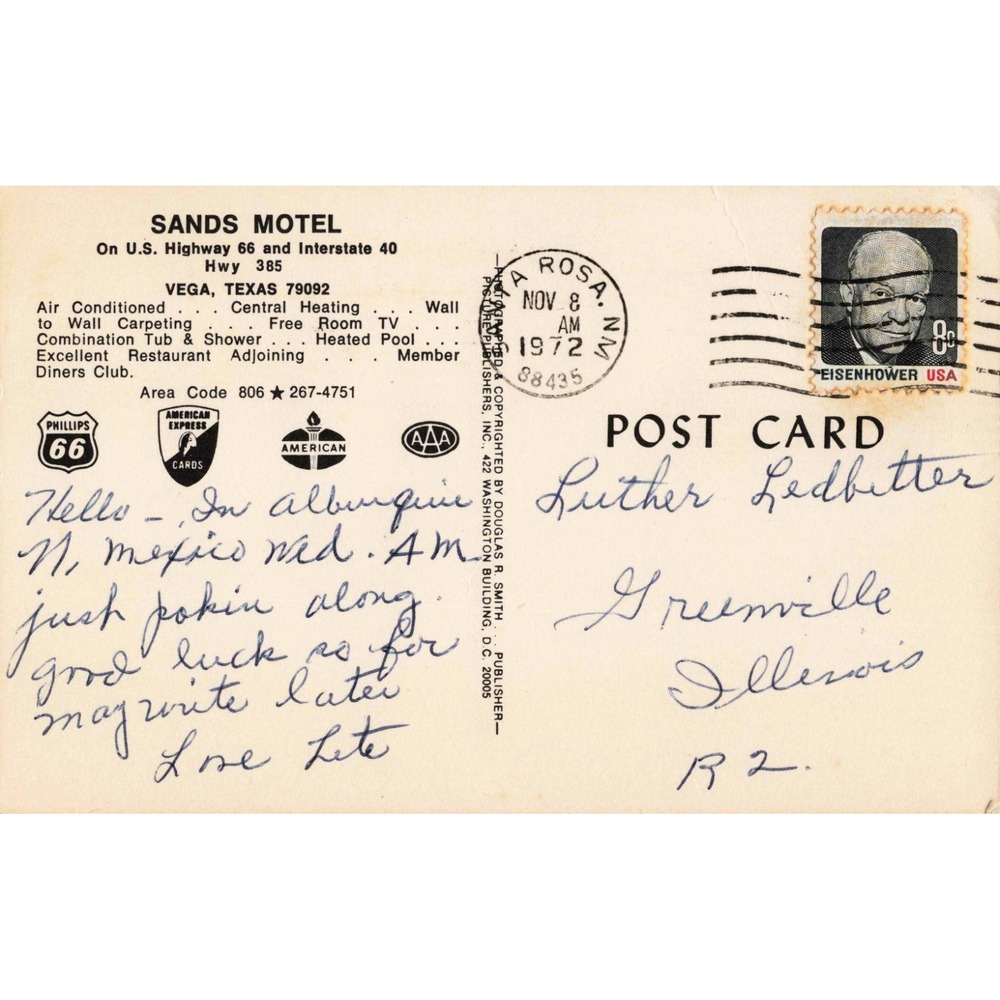 Sands Motel Vega Texas TX Route 66 Best Western AAA Sign Chrome Postcard - Picture 2 of 2